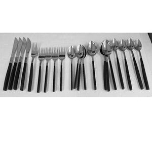 22pc EPIC Forged Stainless Japan Wooden Canoe Flatware Silverware